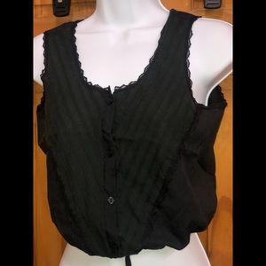 Black sleeveless button down elastic waist tank top blouse dress shirt - SMALL